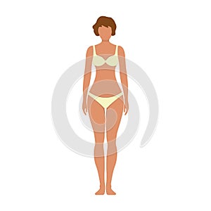 Female anatomy human character, woman people dummy front and view side body silhouette, isolated on white, flat vector