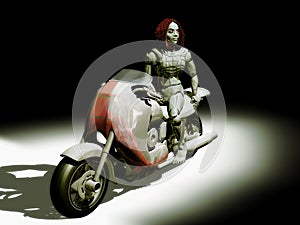 Female android and motorcycle