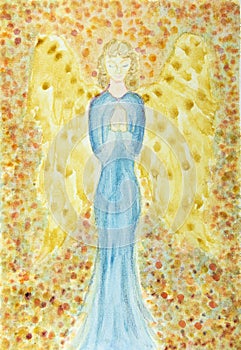 Female angel with a blue dress praying. photo