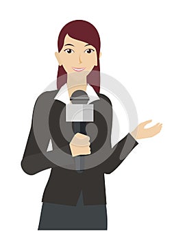 Female announcer/broadcaster. Simple flat illustration.