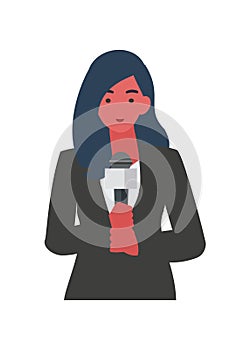 Female announcer. Simple flat illustration