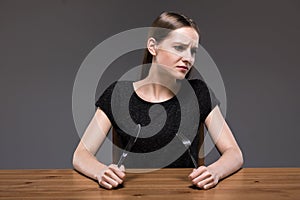 Female with anorexia starving photo