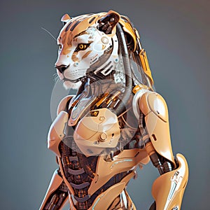 Female Anthro Lioness Cybernetic Robot, generative AI