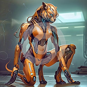 Female Anthro Lioness Cybernetic Robot, generative AI