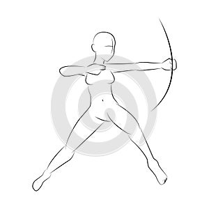 Female Archer`s Body Pose Line Art