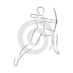 Female Archer`s Body Pose Line Art