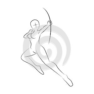 Female Archer`s Body Pose Line Art