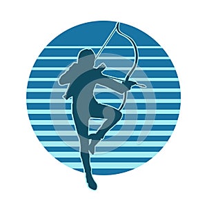 female archer warrior silhouette vector on white background