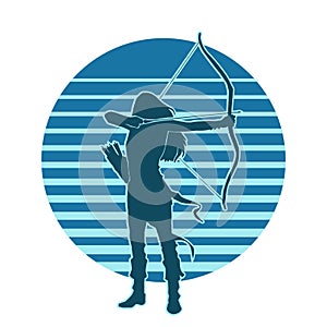 female archer warrior silhouette vector on white background