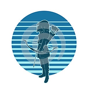 female archer warrior silhouette vector on white background