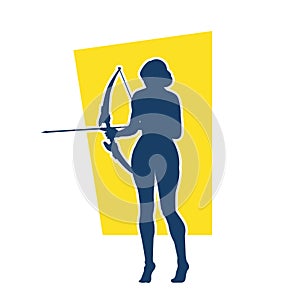 female archer warrior silhouette vector on white background