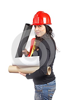 Female architect holding plans