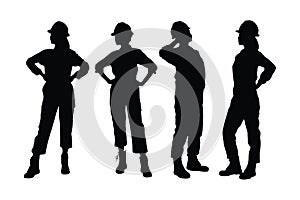 Female architect silhouette set vector on a white background. Girl construction worker wearing uniforms silhouette bundle.