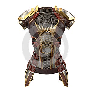 Female armor on the body with chain mails on an isolated white background. 3d illustration