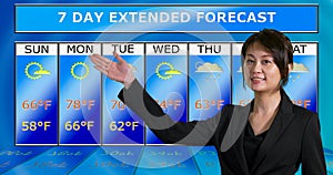 Asian American meteorologist reporting weather photo