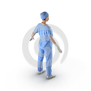 Female Asian doctor wearing a blue coat and stethoscope. Isolated on white. 3D illustration