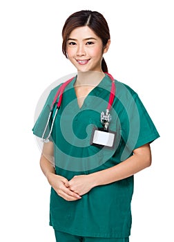 Female Asian doctor wearing stethoscope