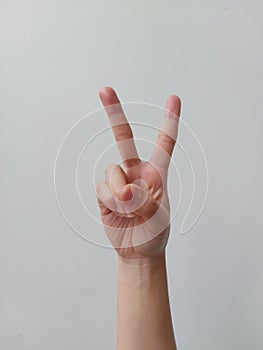 Female Asian Hand Counting Gesture Two