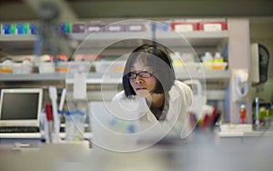 Female Asian Scientist Concentrating at a Biomedical Laboratory