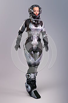 Female astronaut in futuristic outfit