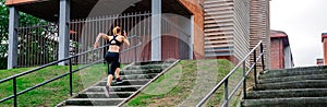 Female athlete climbing stairs outdoors