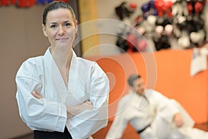 Female athlete practicing judo