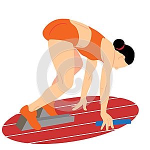 Female athlete ready to start vector illustration