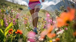 Female Athlete Running Through Wildflower Field AIG41