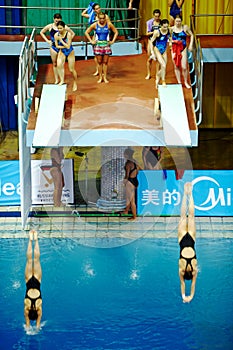 Female athletes during competitions