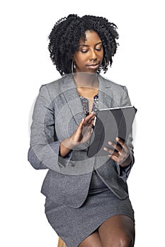 Female Author or Businesswoman Keynote Speaker with Tablet photo