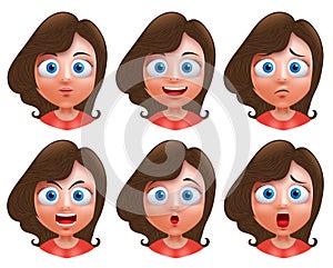 Female avatar vector character. Set of teenager girl heads