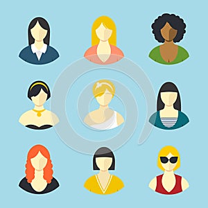 Female avatars. Flat design vector icons set