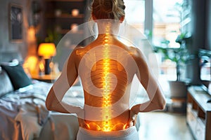Female back pain with a dedicated spine. A woman has back health problems.