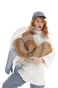 Female baker chef with bread