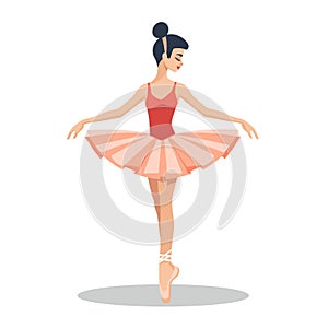 Female ballet dancer stands en pointe, exhibiting graceful posture solo performance. Ballerina