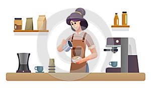 Female barista making coffee at coffee shop counter