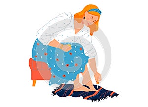 Female beauty, pedicure procedures, woman caring toenails, nourishing cosmetics, cartoon vector illustration, isolated