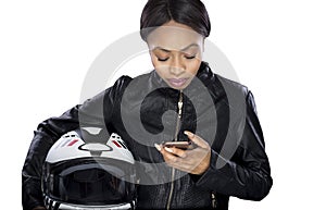 Female Biker Using Smartphone for GPS Navigation