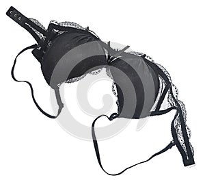 Female black lace bra isolated on white background