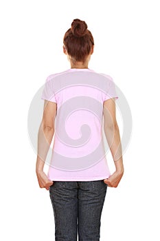 Female with blank t-shirt (back side)