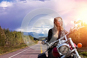 Female with Blonde Hair on a Motorcycle