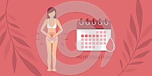 female body menstruation hygiene calendar woman with pain