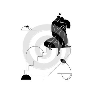 Female body silhouette vector illustration. Contemporary nude woman figure, feminine graphic with geometric shapes
