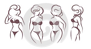 Female Body Stilyzed Silhouette in Lingerie Monochrome Emblem Set