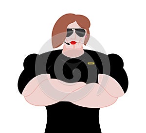 Female Bodyguard. Strong Woman guard at nightclub. Black suit a