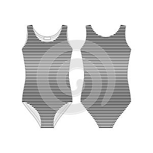 Female bodysuit. Technical sketch body underwear. Black stripes bodies wear for girls