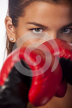 Female boxer closeup