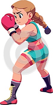 Female boxer ready to fight in ring