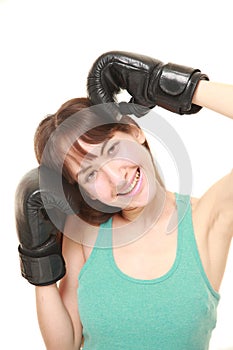 Female boxer smiles