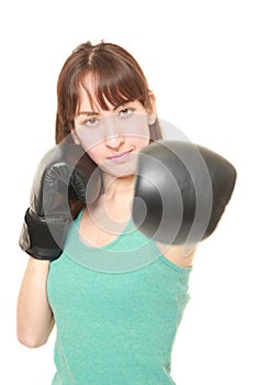 Female boxer throwing a left jab photo
